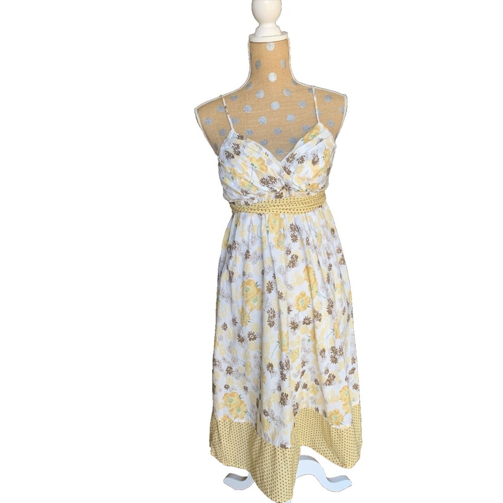 As U Wish White Green Floral Cottage Core Milk Maid Dress Large Romantic